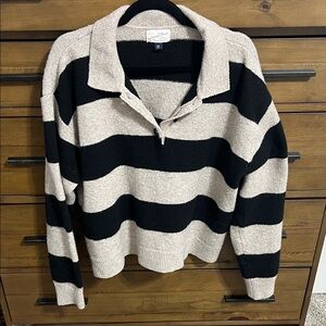 Universal Thread Black and Cream Striped Polo Sweater